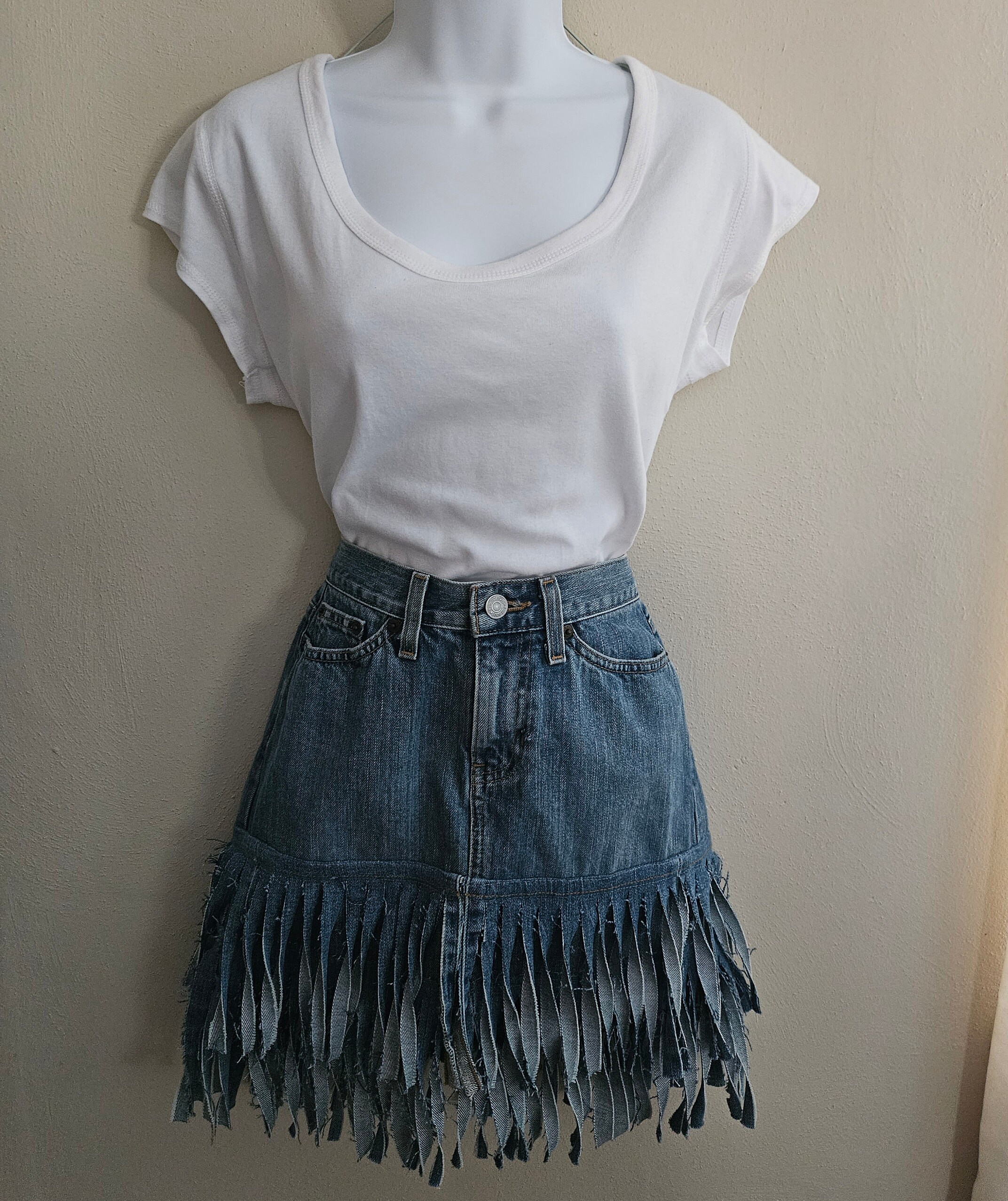 Flirty Denim Fringe Skirt Etsy