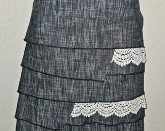 Stylish Black denim with white lace trim