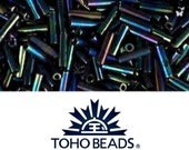 6mm Jet Black Iris Metallic (TB-2-86) Size 2 TOHO Bugle Beads (10gr), DIY Jewelry Bead Supply