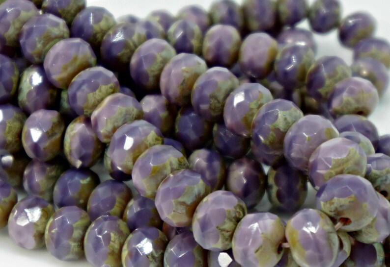 25pc DIY Jewelry Bead Supply 1 Full Strand 5x7mm Rondelle Thistle with Picasso Finished Czech Glass Beads