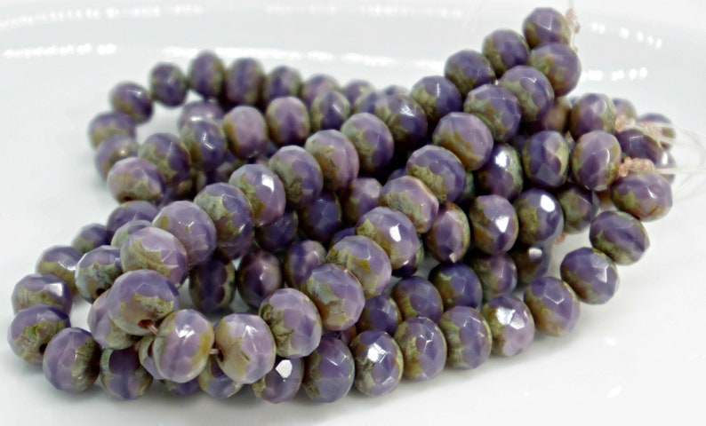 25pc DIY Jewelry Bead Supply 1 Full Strand 5x7mm Rondelle Thistle with Picasso Finished Czech Glass Beads