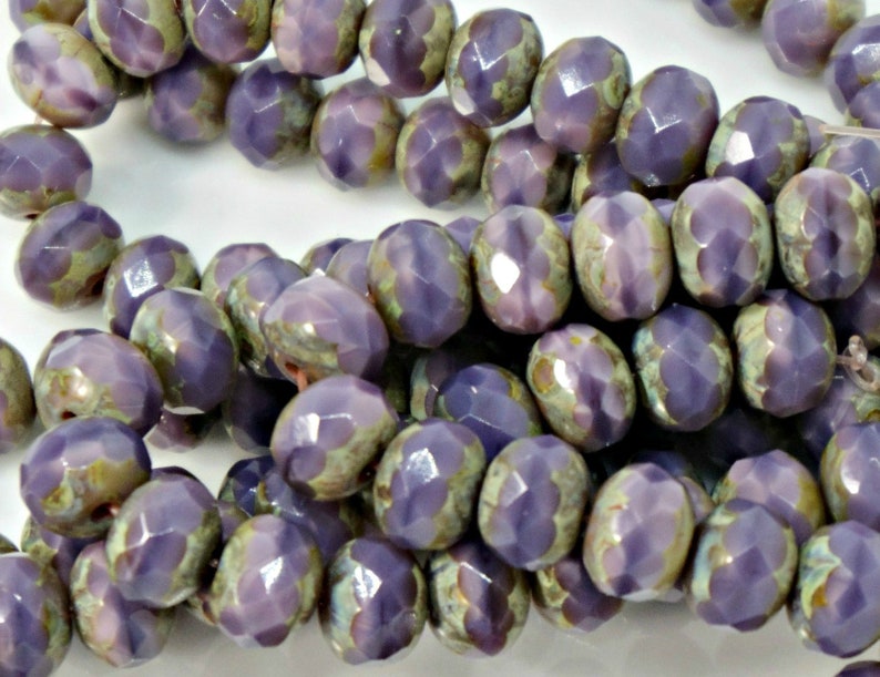 25pc DIY Jewelry Bead Supply 1 Full Strand 5x7mm Rondelle Thistle with Picasso Finished Czech Glass Beads