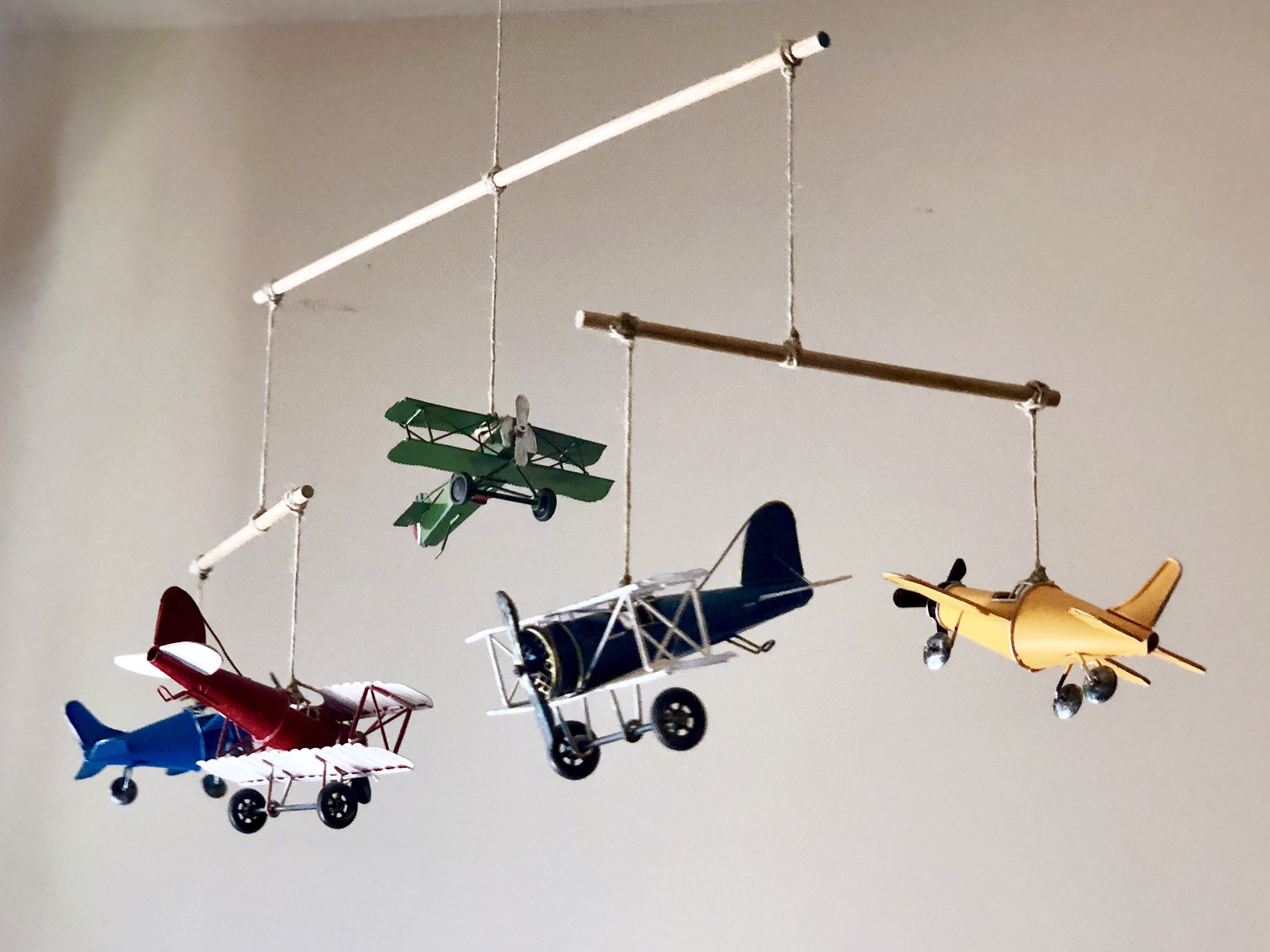 Airplane Nursery Mobile w/ Antique Metal Airplanes Etsy