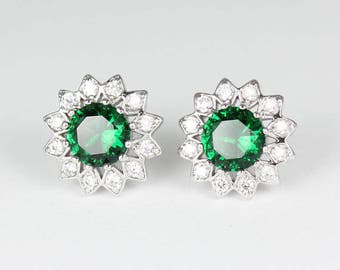 Emerald Earrings 14K White Gold-Filled / Emerald Earrings Studs