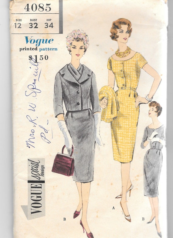 Vintage 1959 Vogue Special Design 4085 One Piece Dress Jacket Etsy