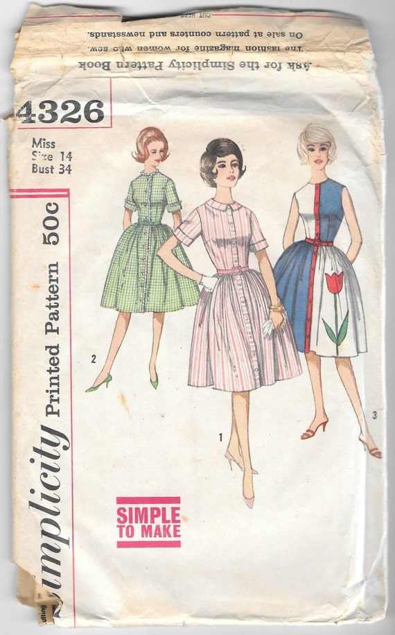 Vintage 1960s Ladies Shirtwaist Dress Sewing Pattern Simplicity 4326 Transfers Size 14 Bust 34 - Etsy Vintage 1960s Ladies Shirtwaist Dress Sewing Pattern Simplicity 4326 Transfers Size 14 Bust 34 - Etsy