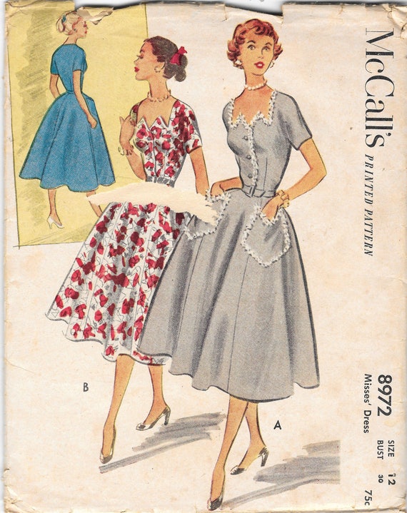 UNCUT Vintage Mccalls 1950s Saw Neck Full Skirt Dress Sewing | Etsy