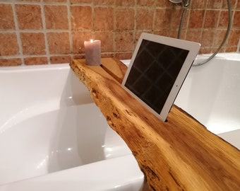 Badewannenbrett Relax-Rex  aus Eiche Massivholz naturgeformte Baumkante, Badewannenablage, Auszeit Ablagebrett für  romantische Wellnesszeit