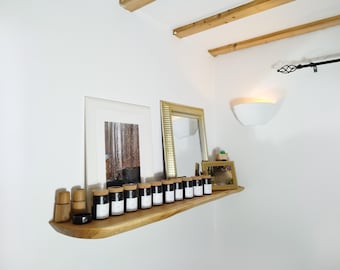 Eiche Ablagebrett, Schweberegal mit Baumkante, Wandregal, rustikales Wandboard, Wandboard, Regal für Küche-Gewürze Wohnzimmer-Bücher • Holz