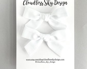 White pigtail bows, white hair bow clips, hair accessories for girls, piggy bow set for toddlers, bows and clips for girls, white hair bow