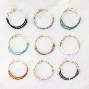 Seed bead hoops 14K, Small hoop earrings, Dainty earrings, Simple hoop earrings, Gold hoop earrings, 14K gold hoop earrings, beaded jewelry,