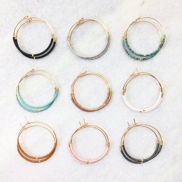 Mini Hoop earrings, Small hoop earrings, Dainty earrings, Simple hoop earrings, Gold hoop earrings, Beaded hoop earrings, beaded jewelry,