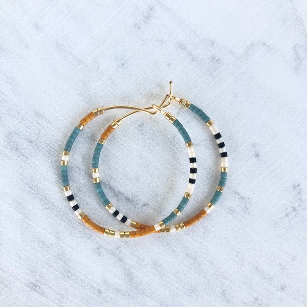 Small Multi Colored Beaded Hoop Earrings, Dainty hoop earrings, Small hoop earrings, Seed bead hoop earrings, Simple hoop earrings