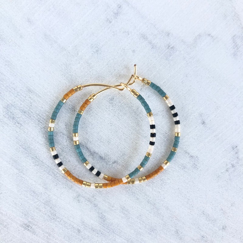 Beaded Hoop Earrings - Etsy