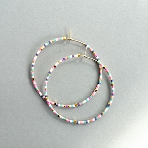 Colorful Hoop Earrings, Dainty hoop earrings, Multi colored hoop earrings, Colorful beaded earrings, Beaded hoops, Bright beaded jewelry