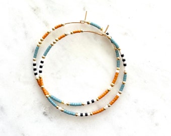 Large Colorful Hoop Earrings, Dainty hoop earrings, Multi colored hoop earrings, beaded earrings, Beaded hoop earrings, Simple hoop earring,