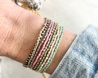 Bracelet extensible de perles de rocaille Miyuki colorées, bracelet empilable minimaliste