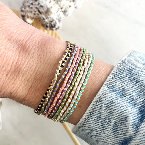 Colorful beaded stretch bracelets, tiny beaded bracelets, Stacking bracelets, colorful bracelets, minimalist bracelets, small beaded jewelry