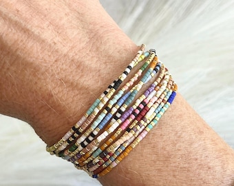 Pulsera de cuentas de semillas multicolor, pulsera de la amistad ajustable y colorida