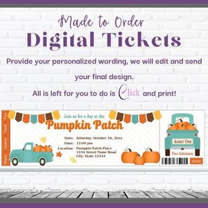 Pumpkin Patch Teal and Orange Ticket-Themen-Einladung mit Kürbissen
