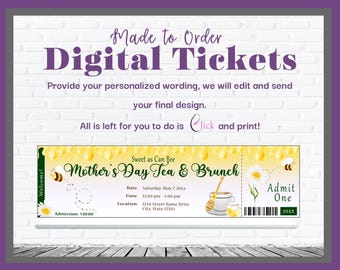 Bumble Bee with Honey, Tea Party Themed Ticket Invitation for Mother's Day Brunch Event for Mom