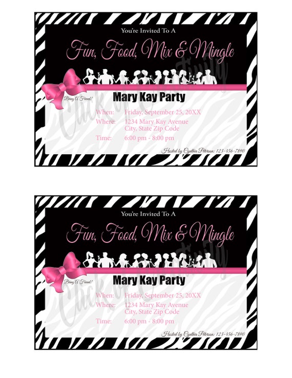 Mary Kay Pink Zebra Party Invitation Mix And Mingle Etsy