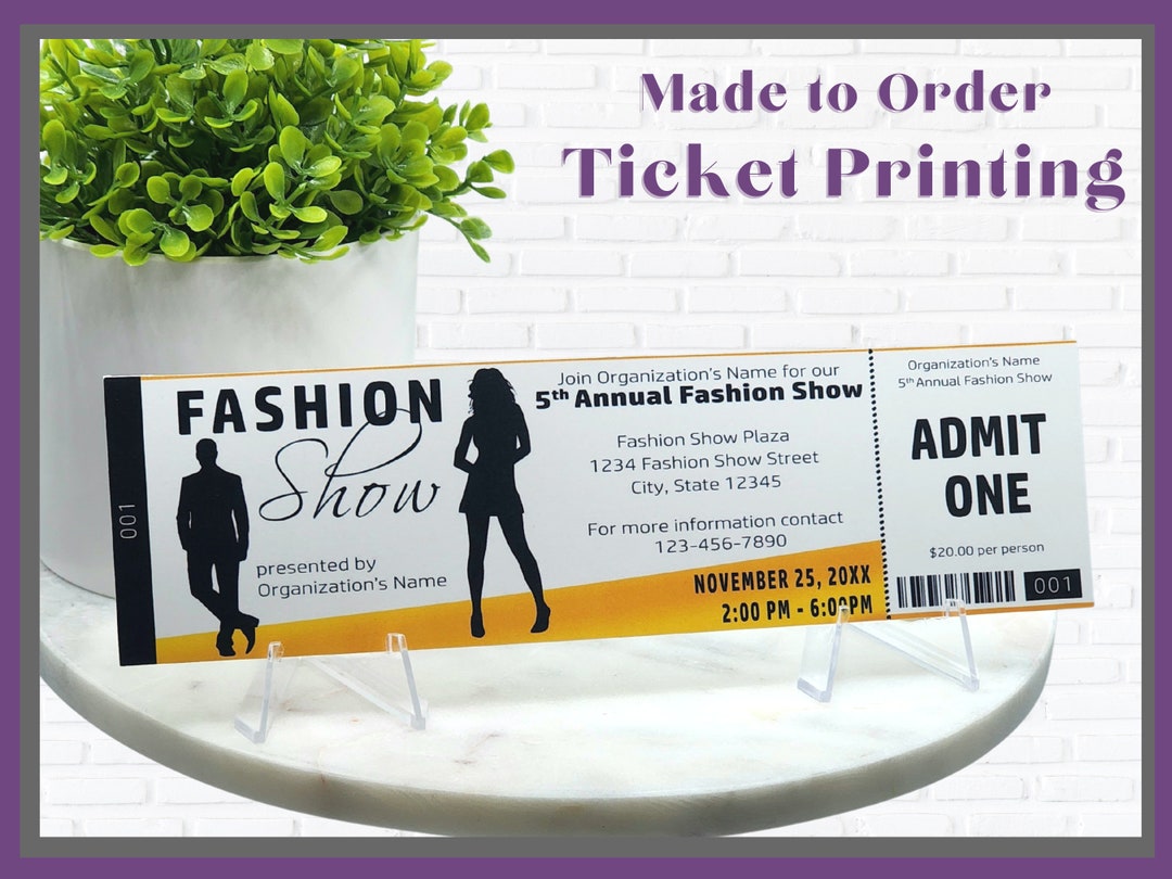 Fashion Show Ticket Invitation With Numbering and Perforation Yellow