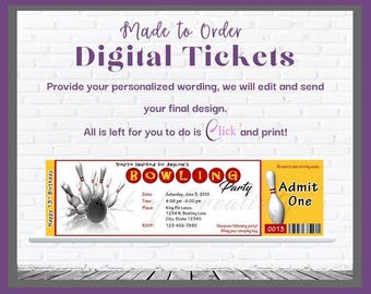 Bowling Party Invitation Ticket;Yellow And White Bowling Invitation; Boys Bowling Invitations; Bowling Ally Party Invitation