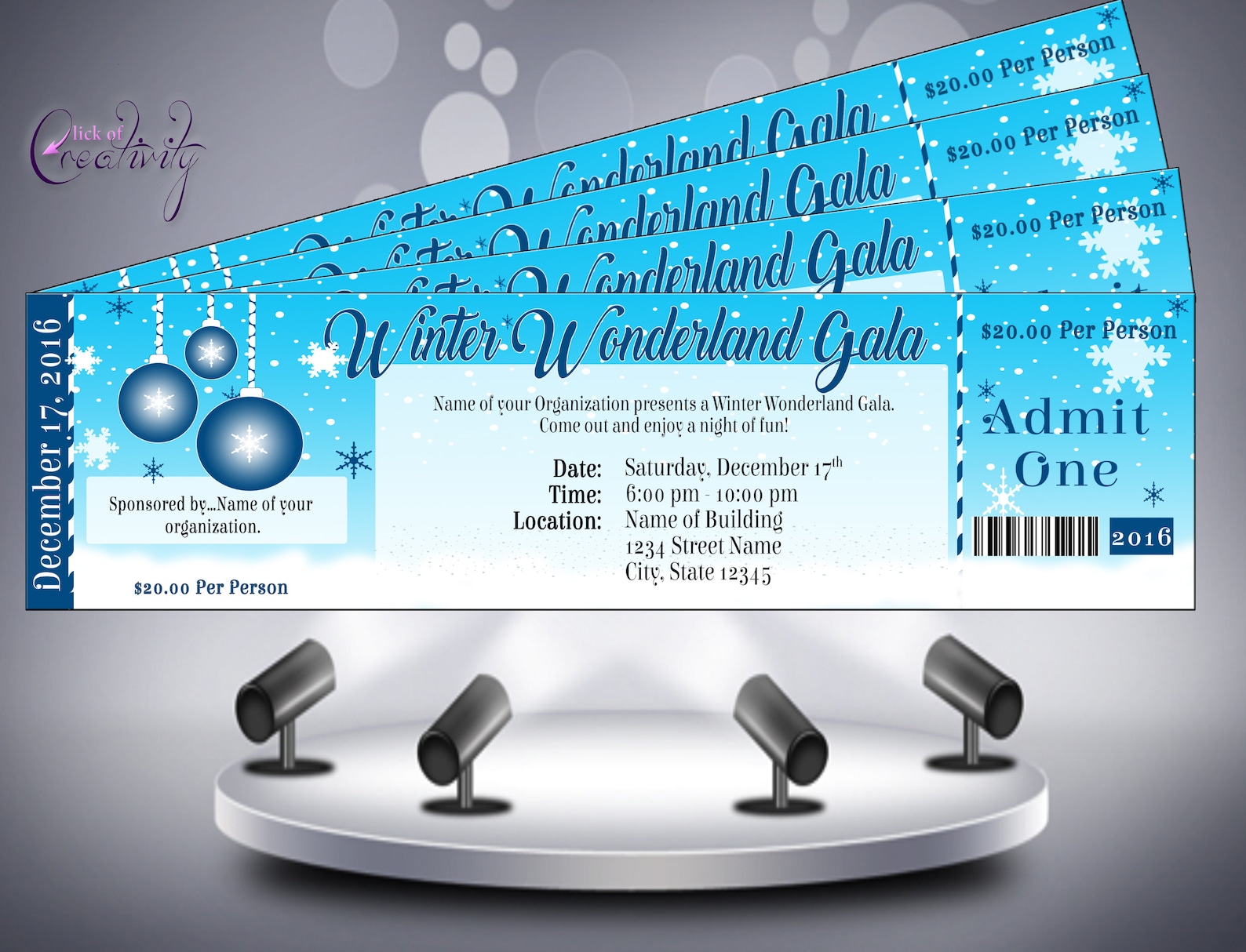 Winter Wonderland Gala Ticket Invitation Blue Winter Etsy