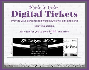 Black Tie Event Invitation; Black and White Party Tickets; Black and White Gala Invitation; Pastoral Celebration Event Banquet Ticket