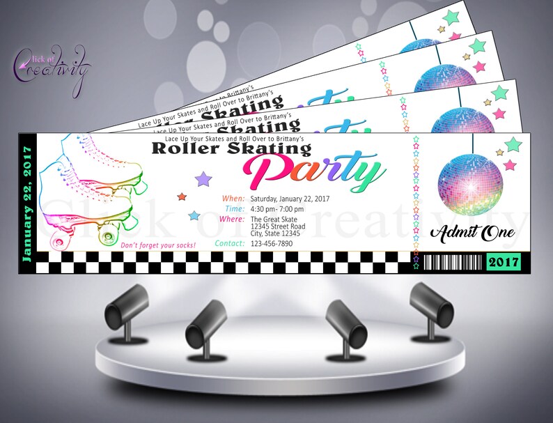 Roller Skating Party Ticket Invitation Checker board bottom Etsy