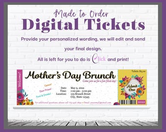 Mother's Day Brunch Ticket Themed Invitation with Spring Colors / Summer Flowers