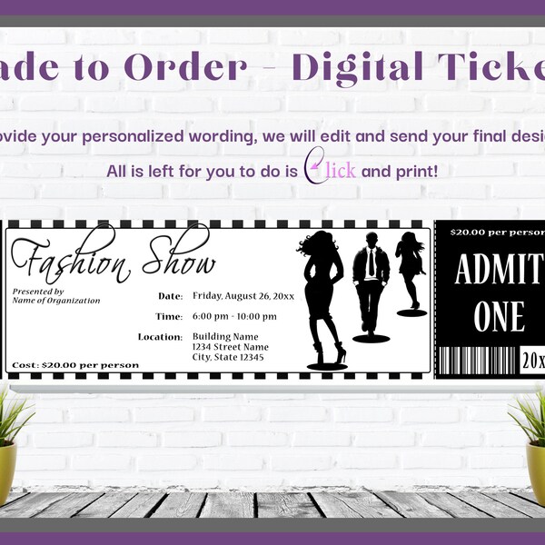 Fashion Show Black and White Event Invitation / Raffle Ticket with Male and Female Models