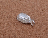 Egyptian Solid Sterling Silver Scarab With Hieroglyphics Pendant Charm
