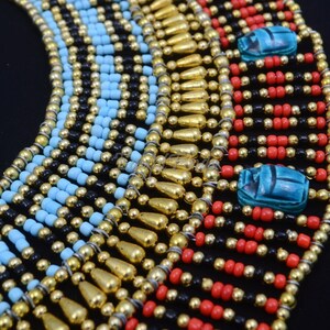 Lovely Ancient Egyptian Beaded Cleopatra 9 Scarabs Necklace Collar image 3