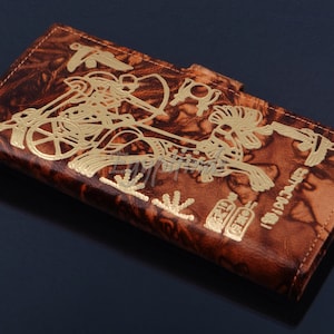 Portefeuille égyptien en cuir véritable doré Ramsès II pour femme fabriqué à la main