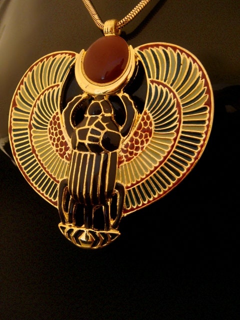 Amazing Egyptian Large Enameled 24K Gold Plated Winged Scarab - Etsy