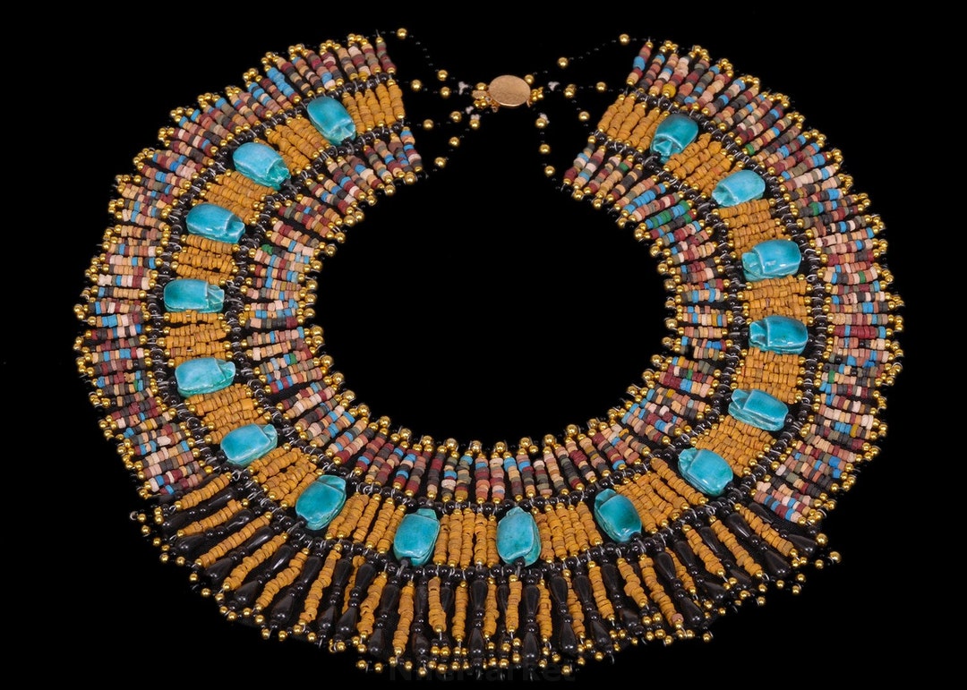 Beautiful Egyptian Hand Made 16 Scarabs Mummy Bead Cleopatra Collar ...