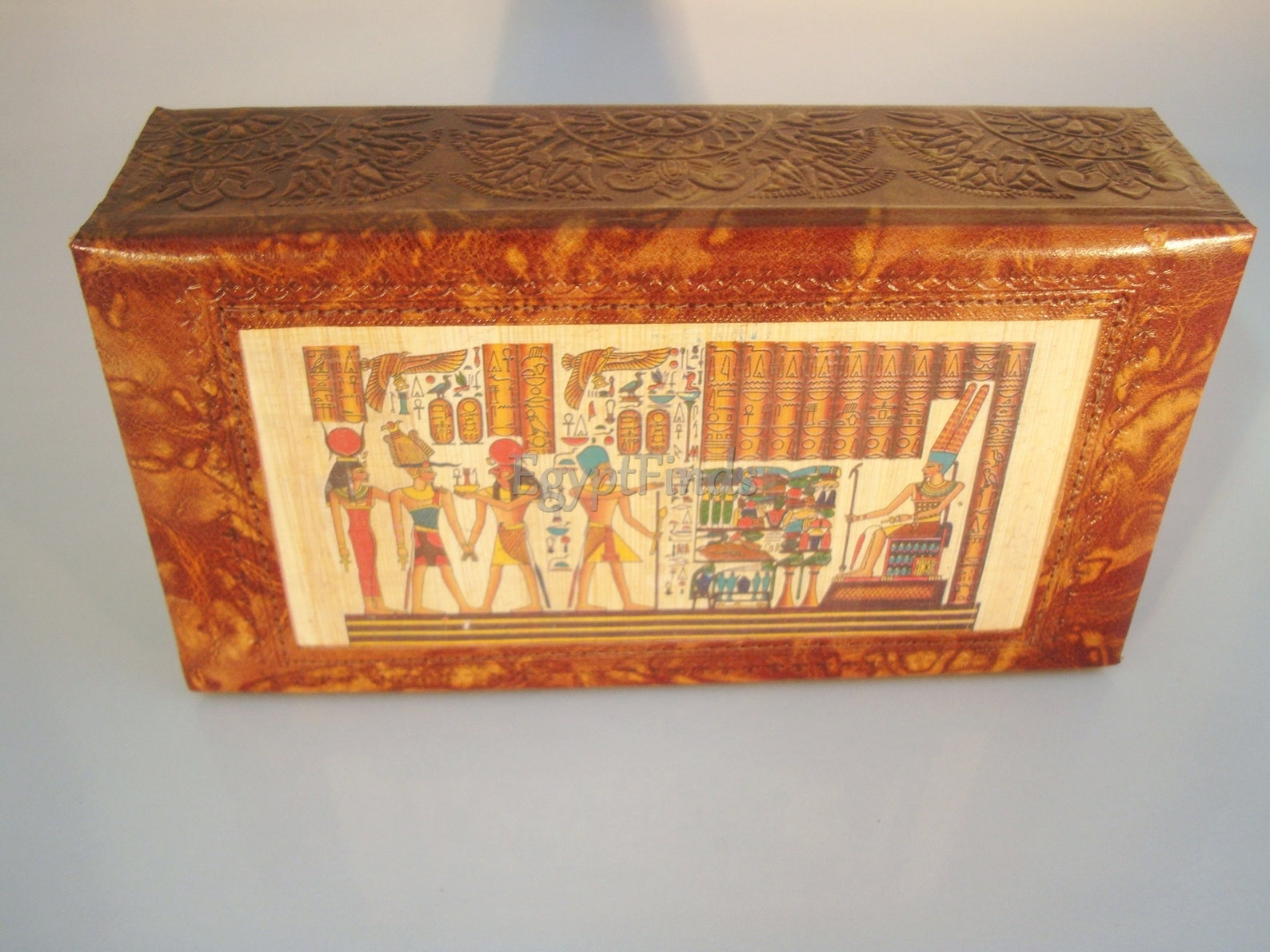 Egyptian Leather Jewelry Trinket Box With Papyrus of Amun & Etsy