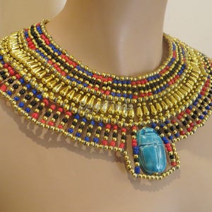 Ancient Egyptian Beaded Cleopatra Large Scarabs Necklace Collar image 3