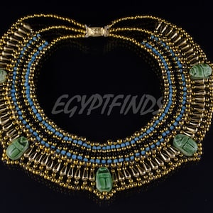 Egyptian Beaded 5 Scarabs Cleopatra Scarab Necklace Collar