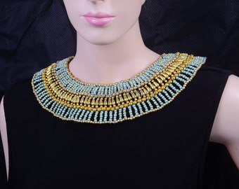Beautiful  Ancient Egyptian Beaded Red & Green Cleopatra Necklace