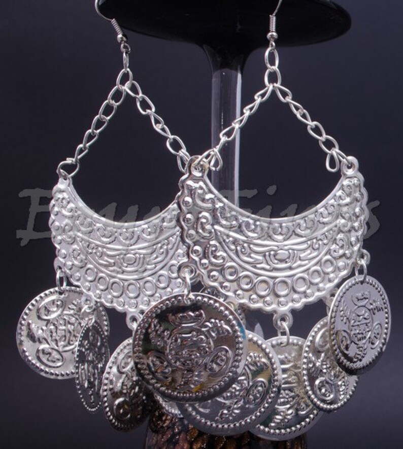Egyptian Ethnic Belly Dance Earrings Dangle Coins Pierced Etsy