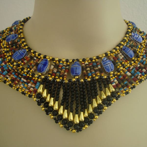 Beautiful Egyptian Hand Made Scarab Mummy bead Cleopatra Collar Necklace scarab Collar Egyptian Jewelry beaded Collar Khepri Necklace