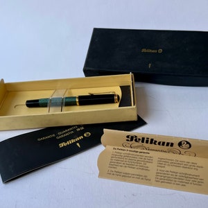 Penna stilografica vintage Pelikan M400 Souveran a righe, 14k-585 NIB, anni '90, set completo