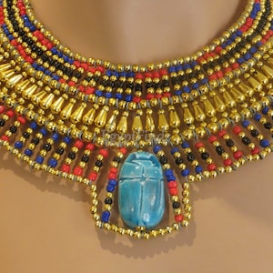 Ancient Egyptian Beaded Cleopatra Large Scarabs Necklace Collar image 4