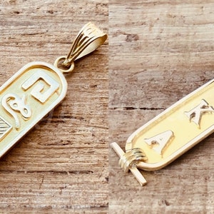 Double Sided 18K Solid Gold Cartouche Egyptian Customized Cartouche Up to 4 Letters(Get a name on each side ) Pendant Charm