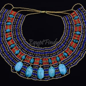 Huge Egyptian Hand Made Beaded Cleopatra 22 Scarabs Necklace Collar  scarab Collar Egyptian Jewelry beaded Collar Khepri Necklace Khepri