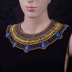 Atemberaubende alte ägyptische Perlen Kleopatra 7 Skarabäen Halskette Kragen