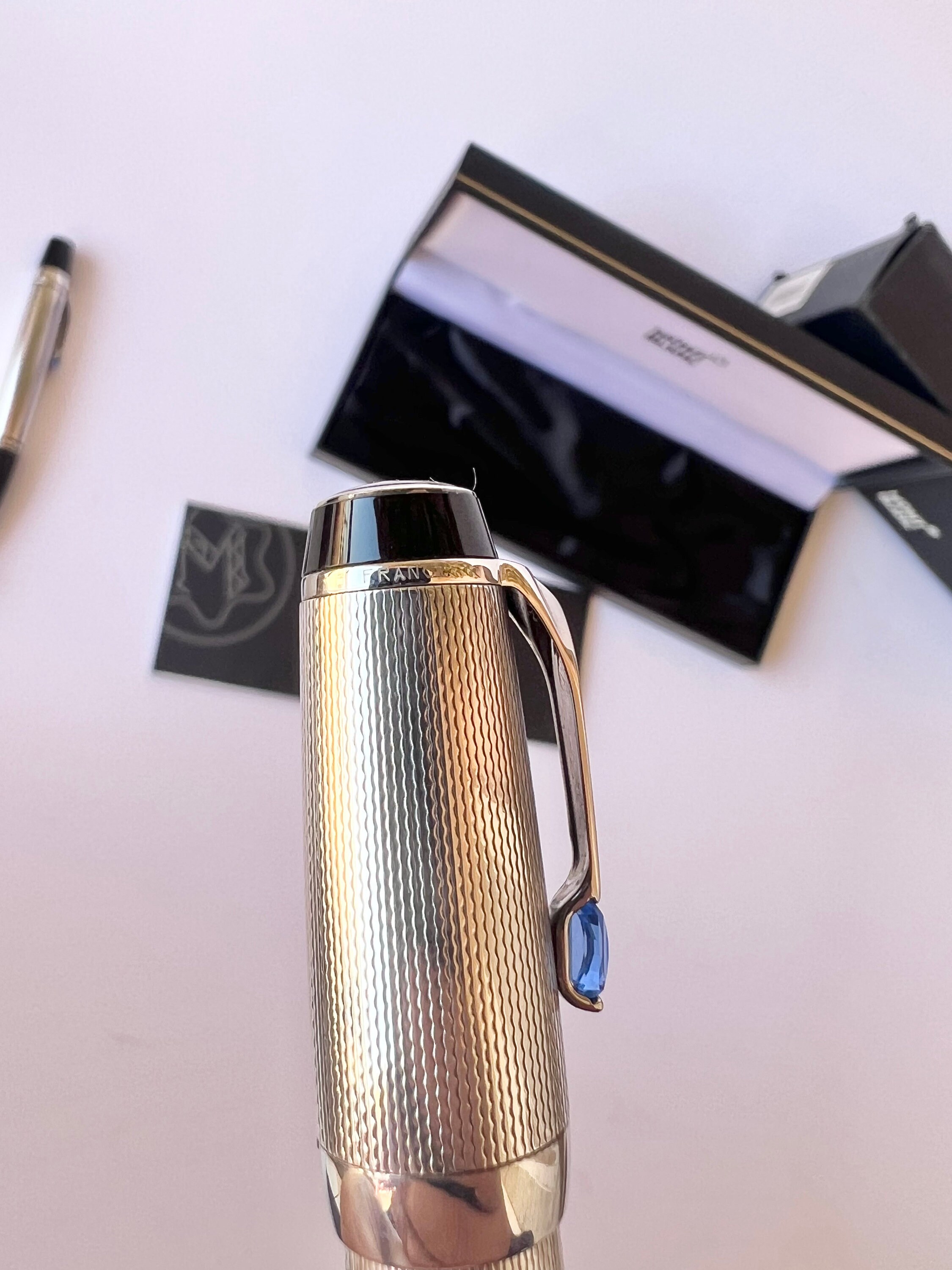 Two Montblanc Boheme Sterling Silver Sapphire 18K Nib Fountain Pen
